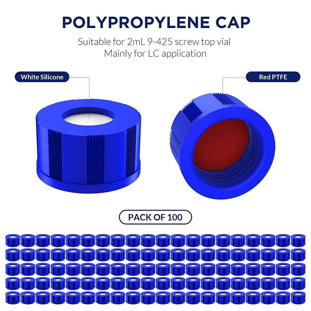 2000PCS 9-425 Screw Thread Caps, Red PTFE/White Silicone Septa, 100pcs/Pack HPLC
