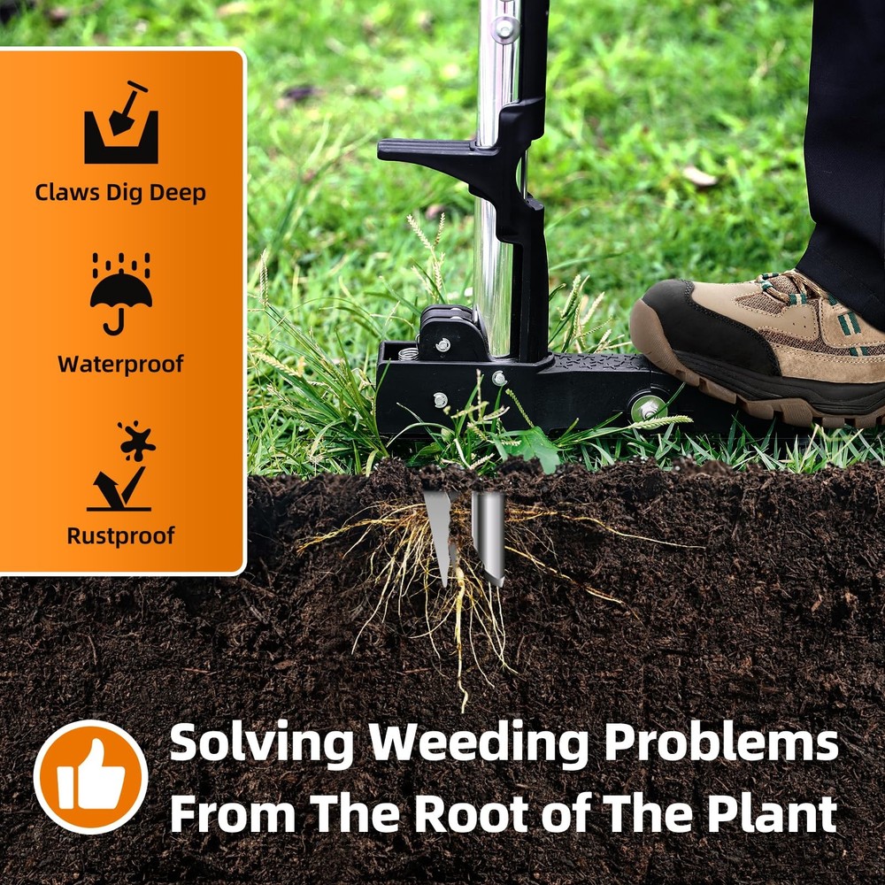 Weed Puller Tool, Heavy Duty Stand Up Weed Puller with 39.3" Long Handle & To...