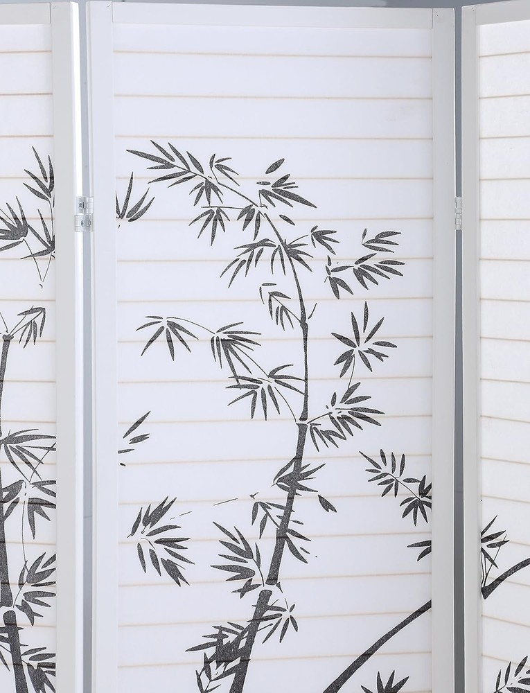 Bamboo Print 4-Panel Framed Room Screen/Divider Privacy Decoration white