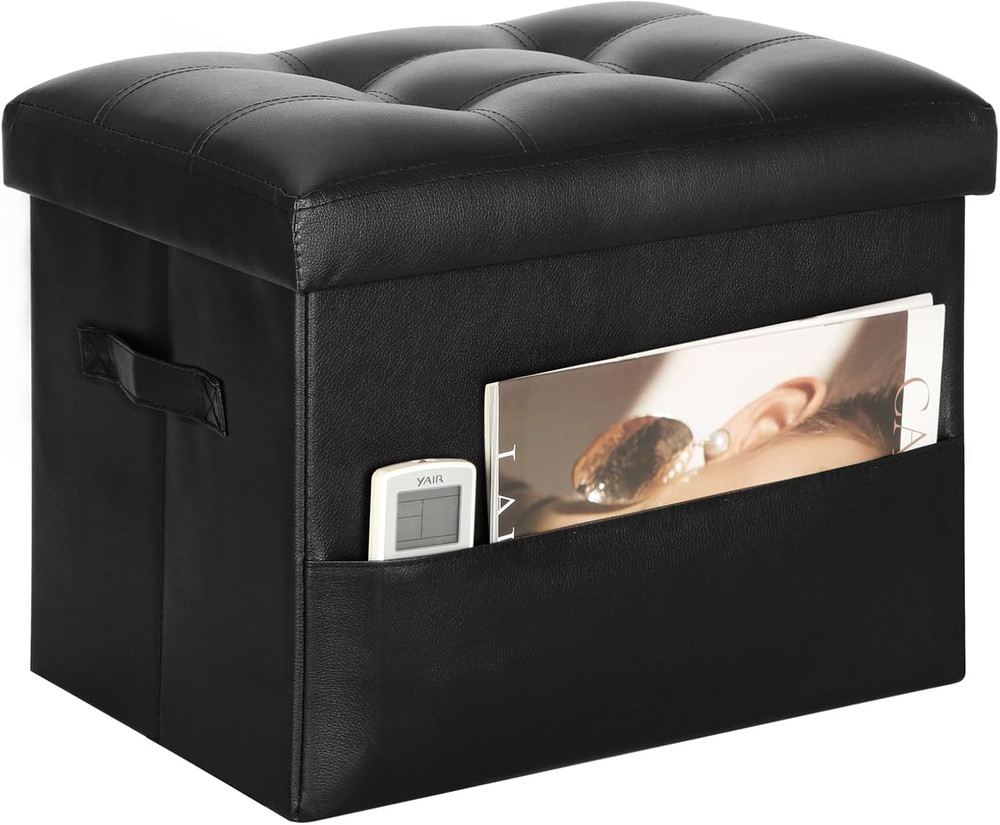 Storage Ottoman Foot Rest Stool with Thicker Foam Padded Seat Foldable Leather