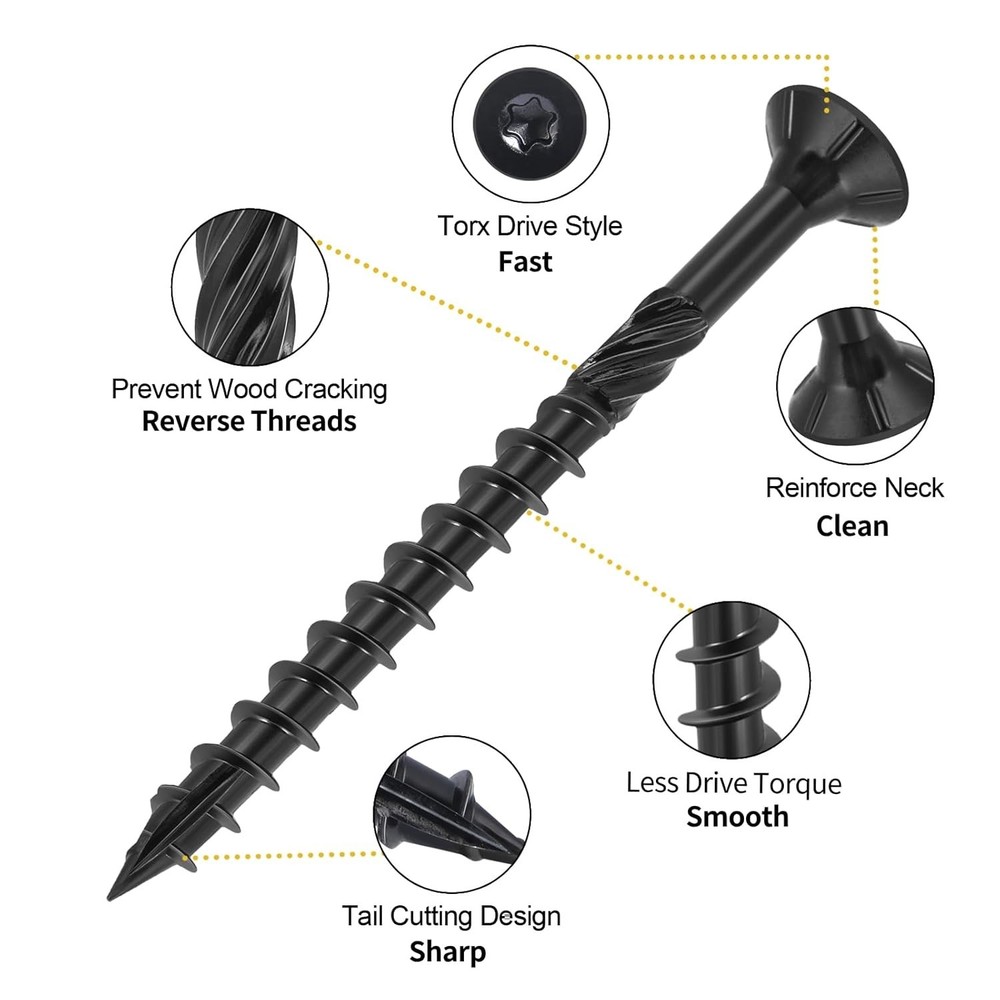 High Strength Black Deck Screws 50 Pcs, 3-1/2” Rust Resistant Quality