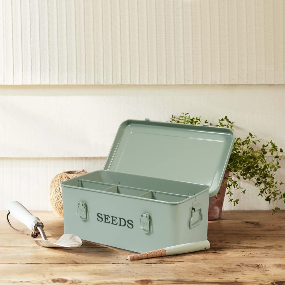 Seed Saving Box, Metal Seed Bin, Seed Storage Organizer Box, Seed Packet Cont...