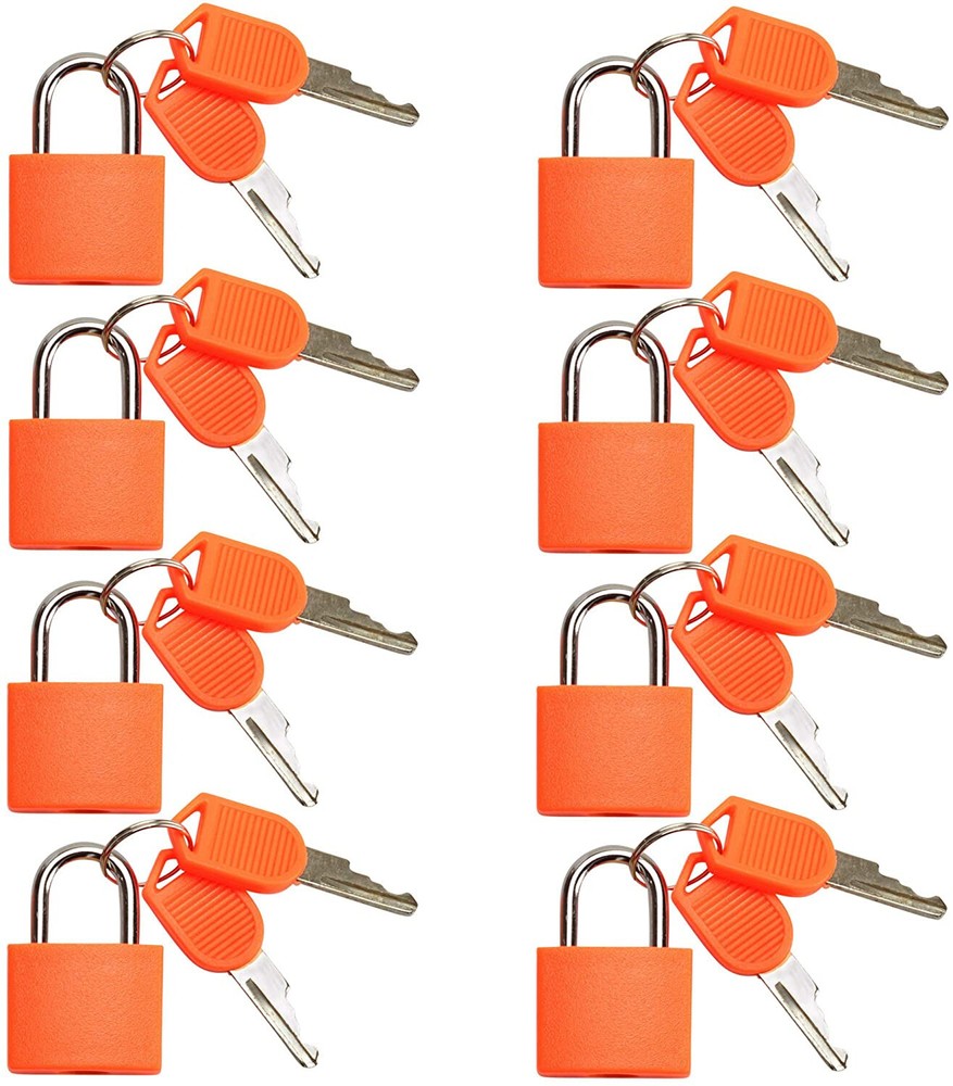 Small Mini Durable ABS Cover Brass Body Individually Keyed Padlock 8pc ORANGE