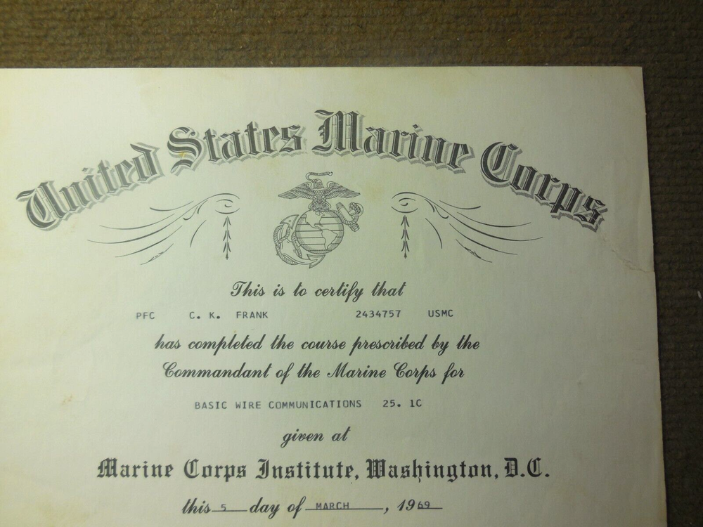 1969 Vietnam War USMC Basic Wire Communications Document