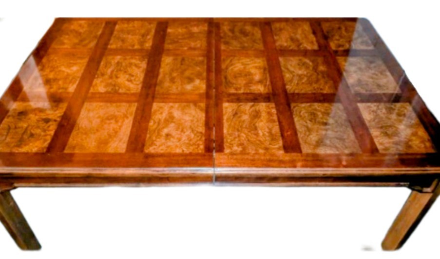 Drexel Heritage Mid-Century Oak & Burl Solid Wood Extendable Dining Table