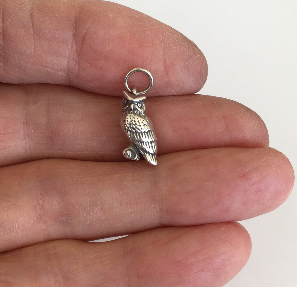 Sterling Silver 3d Owl on branch charm