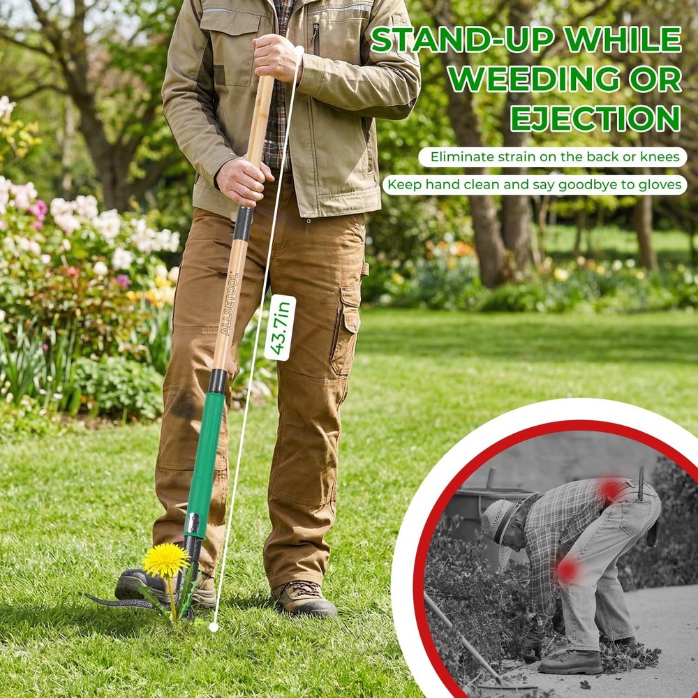 Weed Puller Tool W/ 2 Weed Eject Feature 43.7in Stand Up Dandelion Remover Tool