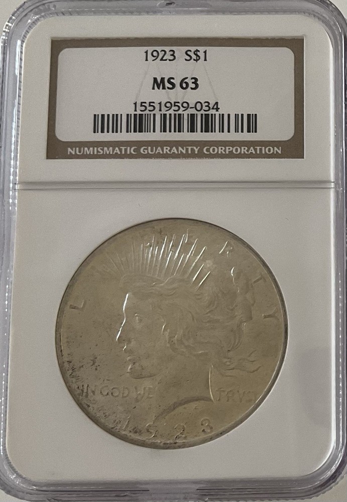 NGC 1923 Peace Silver Dollar, Graded MS63