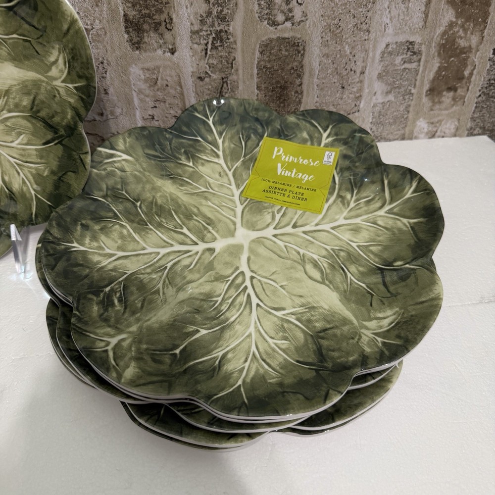 New Primrose Vintage 6 Cabbage Print Melamine Dinner Plates Easter Spring 10.5”