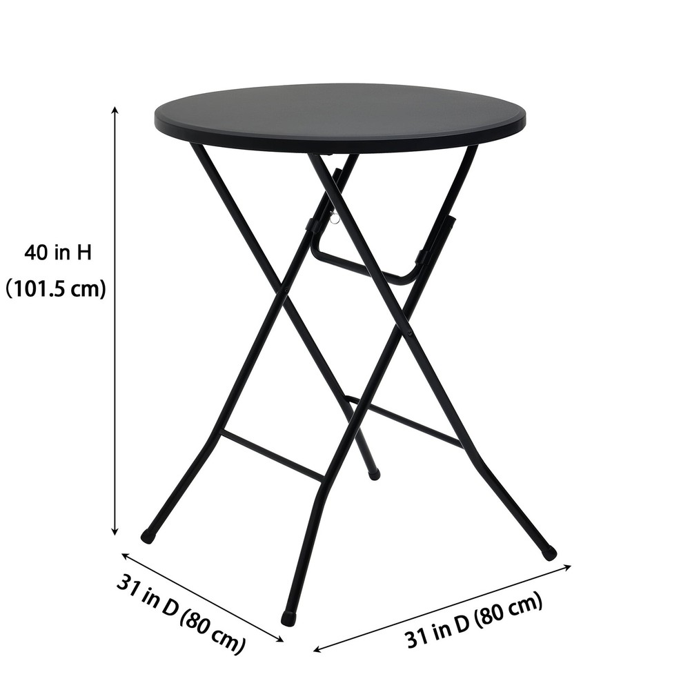 31" Round High-Top Folding Table, Black