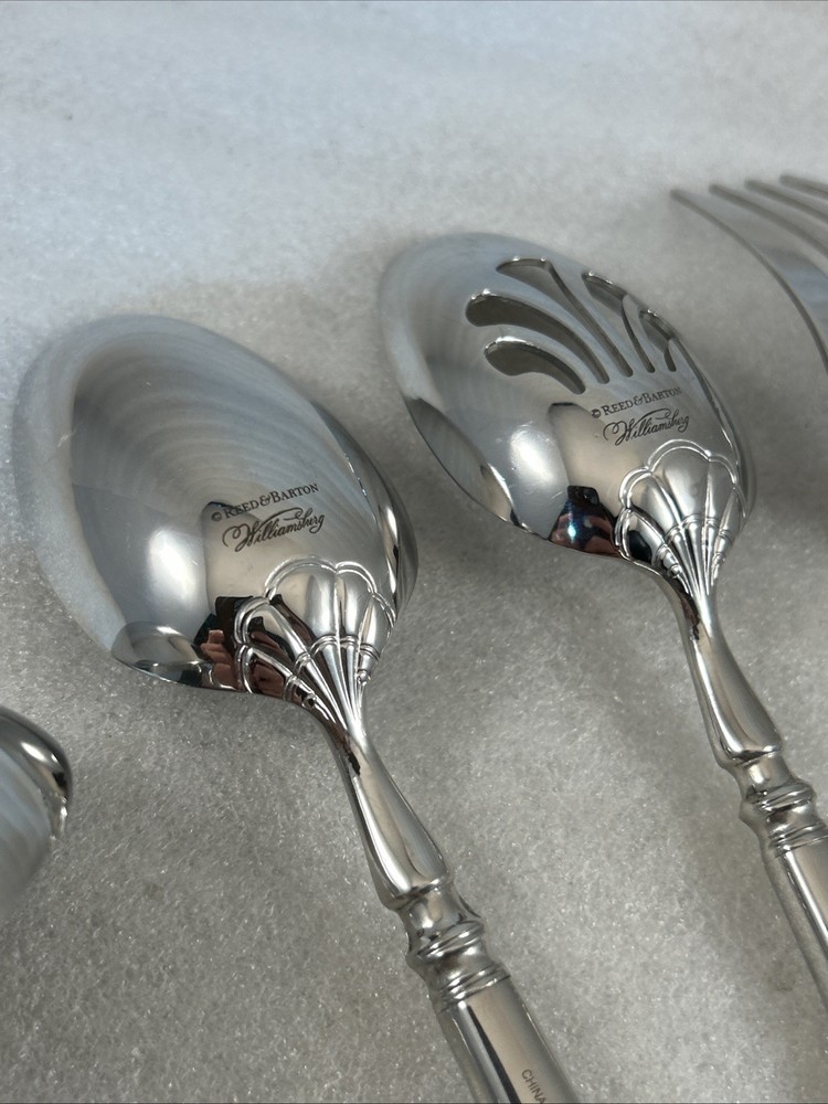 7 pc Reed & Barton Gloucester Shell Williamsburg Stainless Serving Flatware Set