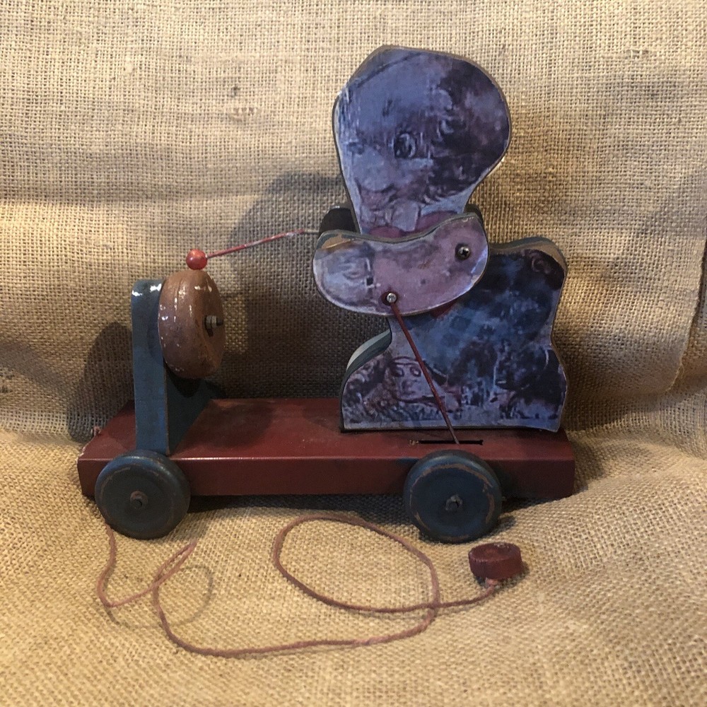 Pulltoy Antique puppy PullToy with bell 40-50's