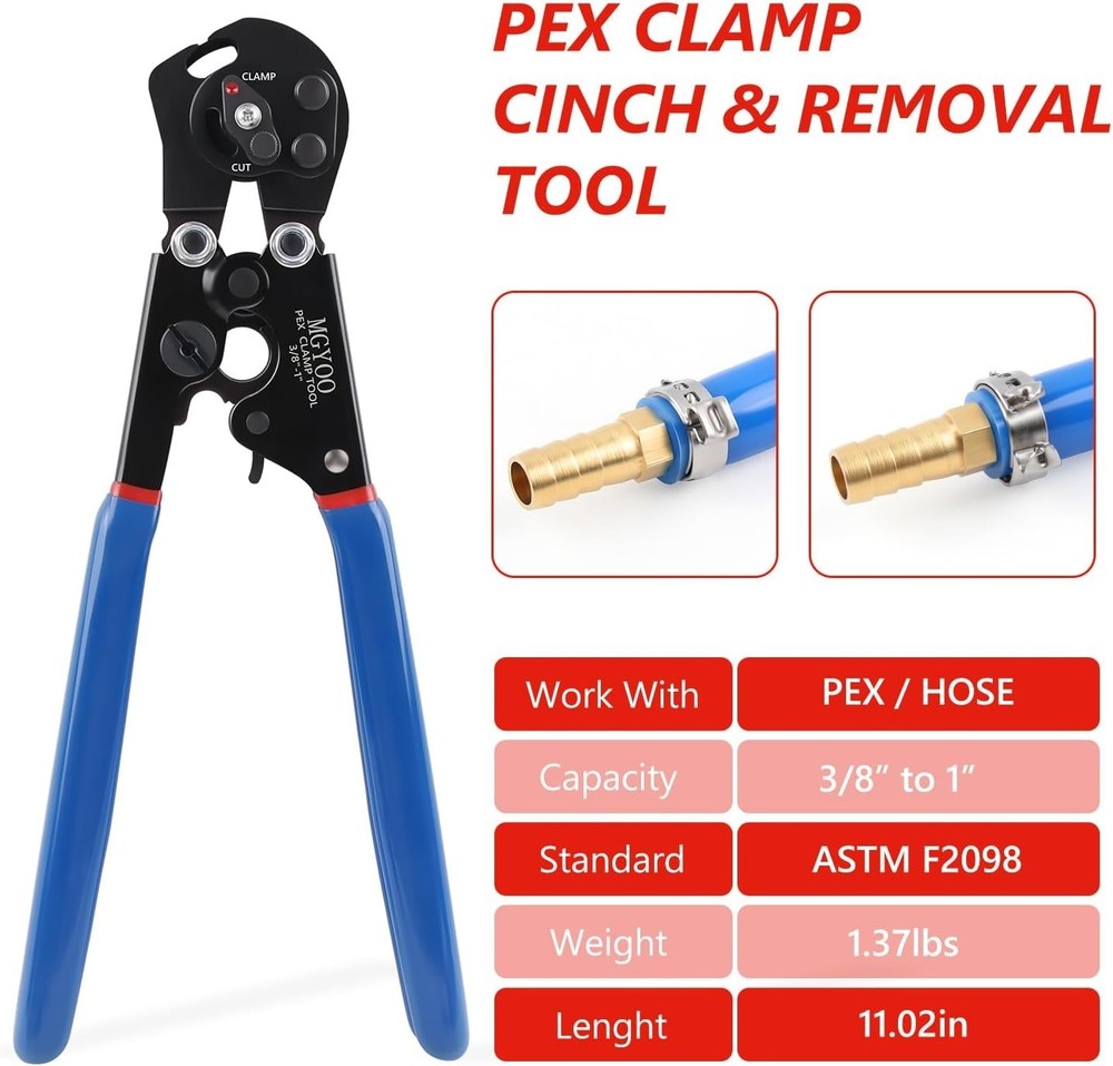 Cinch and Remove Dual-Function Pex Crimp Tool 3/8" to 1" Pex Crimper with Pex...