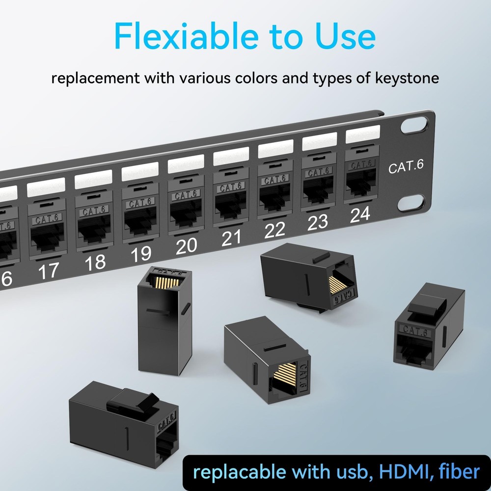 Patch Panel 24 Port Cat6 with Coupler Keystone, Cat6 Network Patch Panel 10G ...