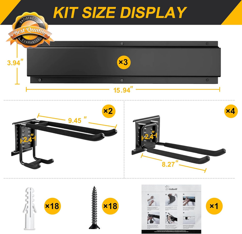 Garage Wall Tool Rack Heavy Duty Organizer Adjustable Hooks Storage 9Pcs