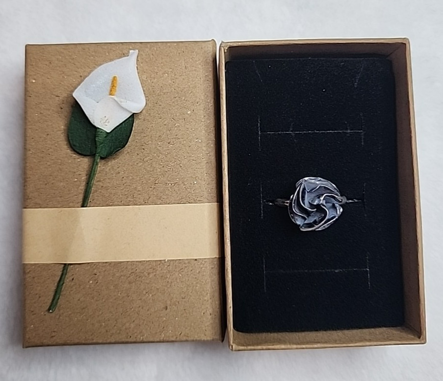 Native American Handmade Signed M Gem Sterling Silver Rose Ring Size 9 Signed