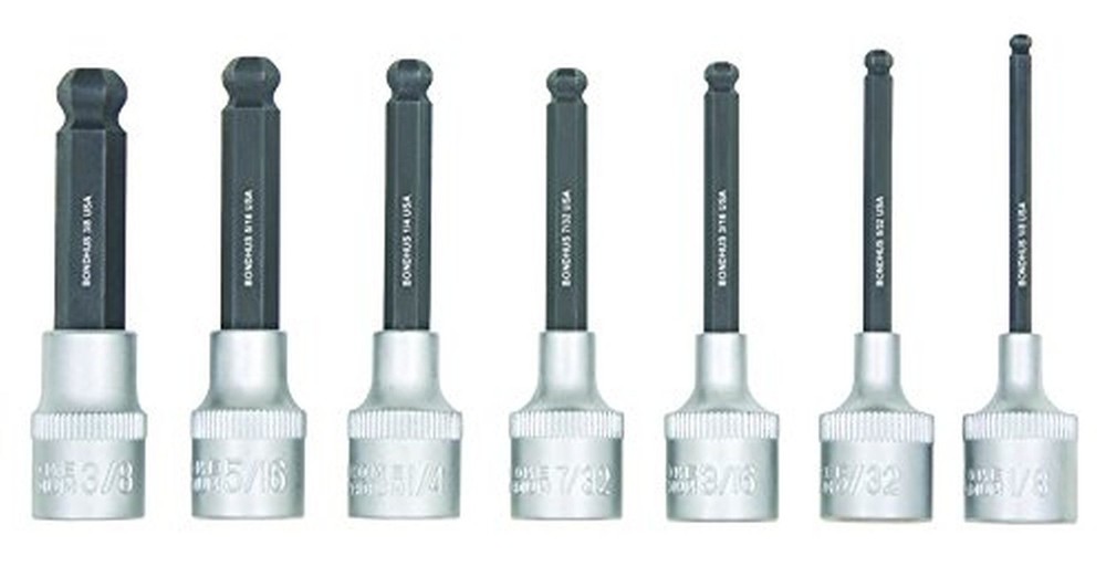 Bondhus 43445 ProHold Socket Ball End Bit Tool Set w/Socket w/ProGuard,2",7 PC