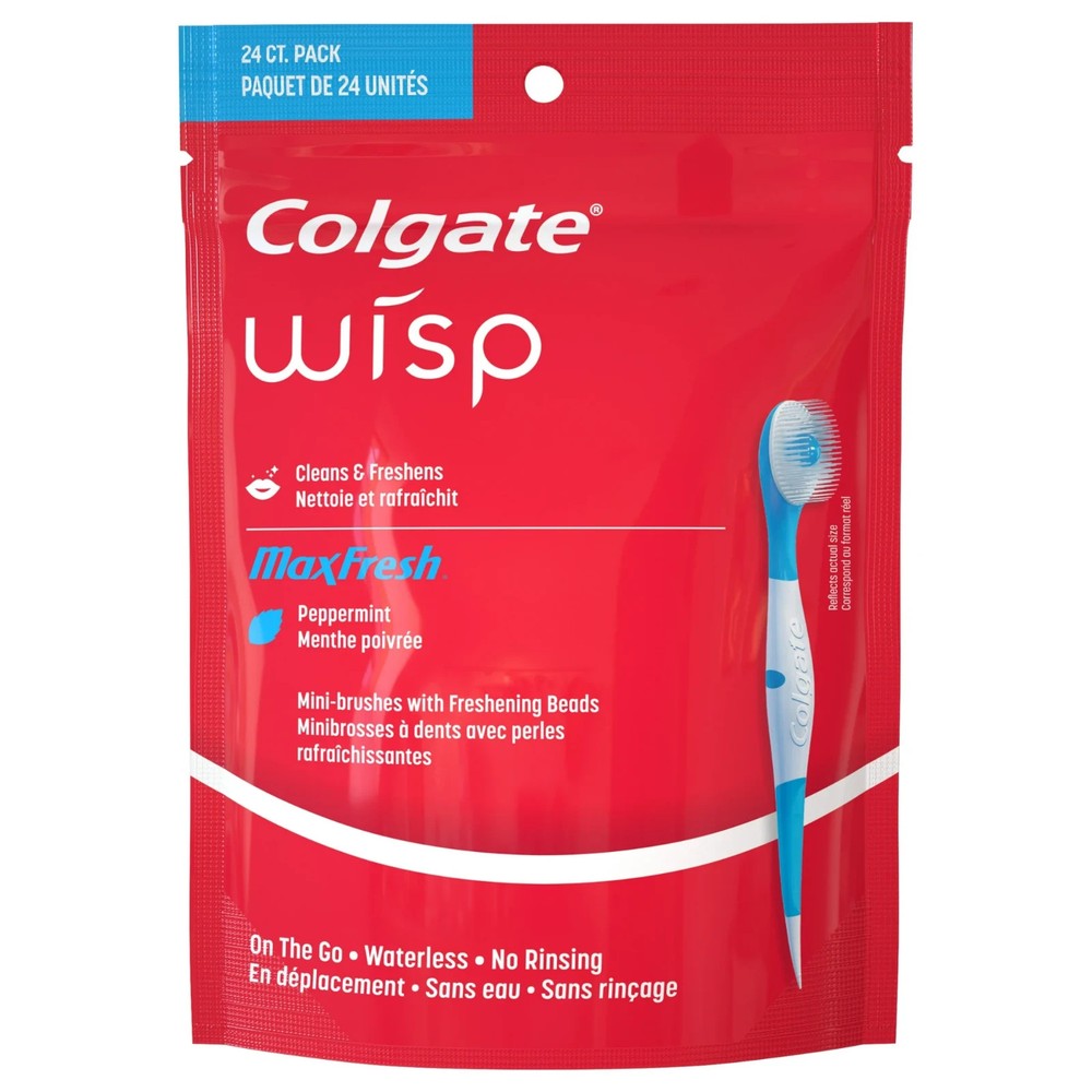 Colgate Max Fresh Wisp Disposable Mini Travel Toothbrushes, Peppermint- 24 Count