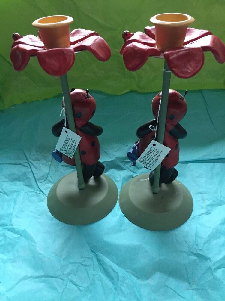 Russ Barry Ladybug Candleholder Set 7.5”x 3 - See Description