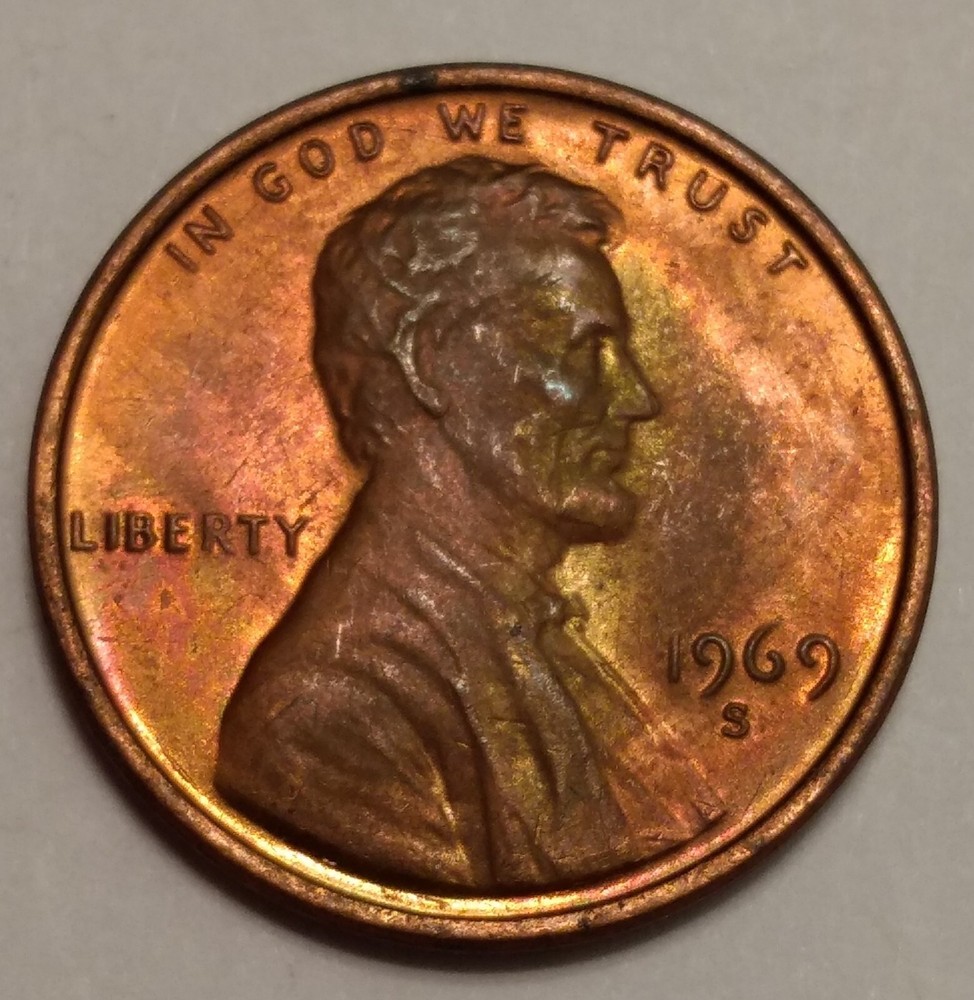 1969-S Lincoln Cent Gem Mint State ~RB ~ Toned
