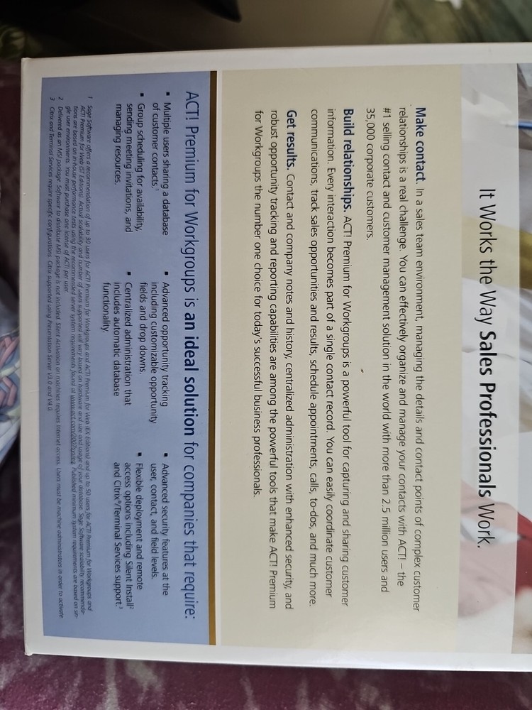 ACT! 2007 Sage Software CD Windows Contract Customer Manager version 9 LooK