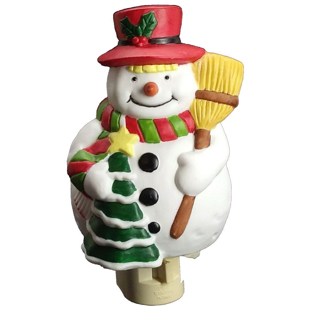 Vintage Ceramic Snowman in Red Hat Night Light with Switch 5.75" Tall EUC