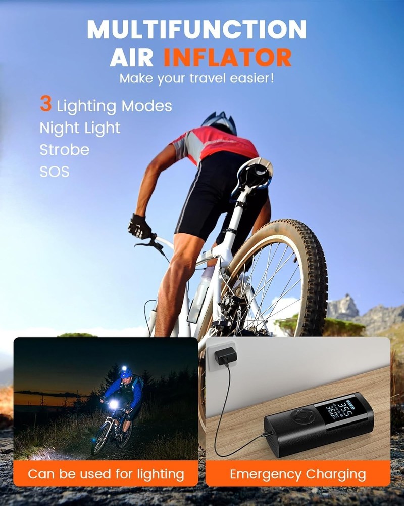 Mini Air Compressor with Emergency LED Light & Cordless Operation for Vehicles