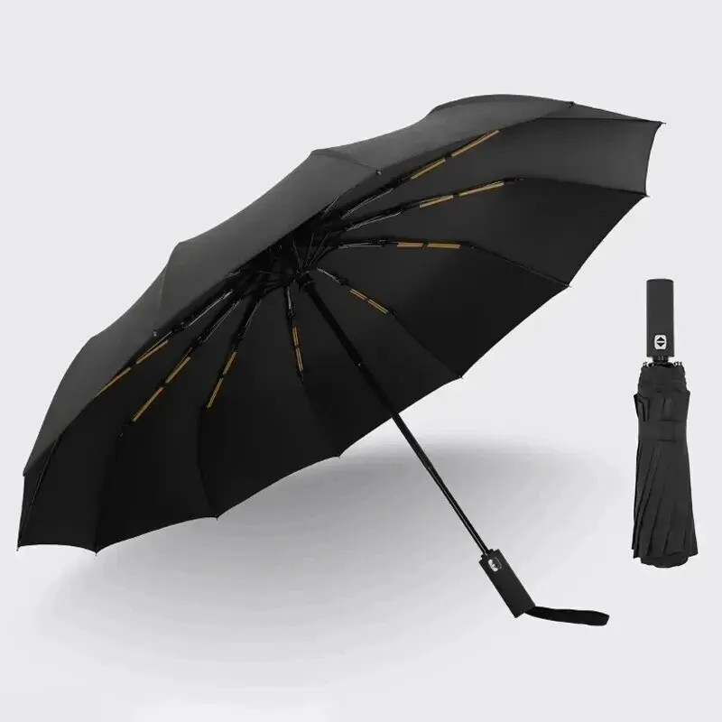 12 Bone Black Glue Fully Automatic Umbrella With Thick And Durable Keel Three Fo