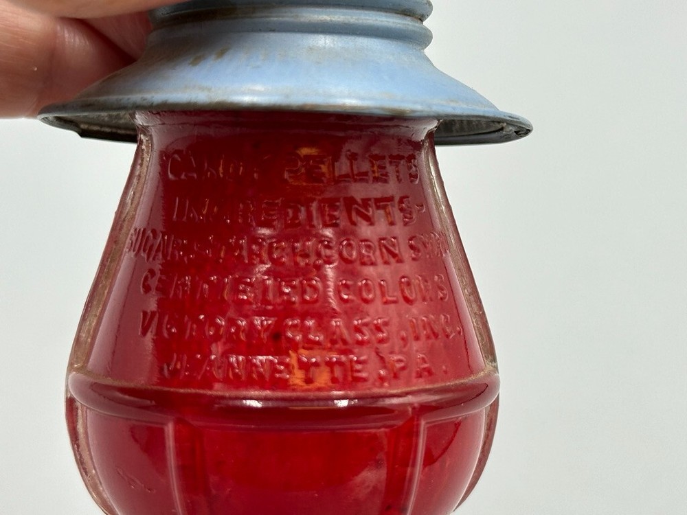 c 1950 Red Flashed LANTERN Victory Glass Co CANDY CONTAINER Antique A&E 443