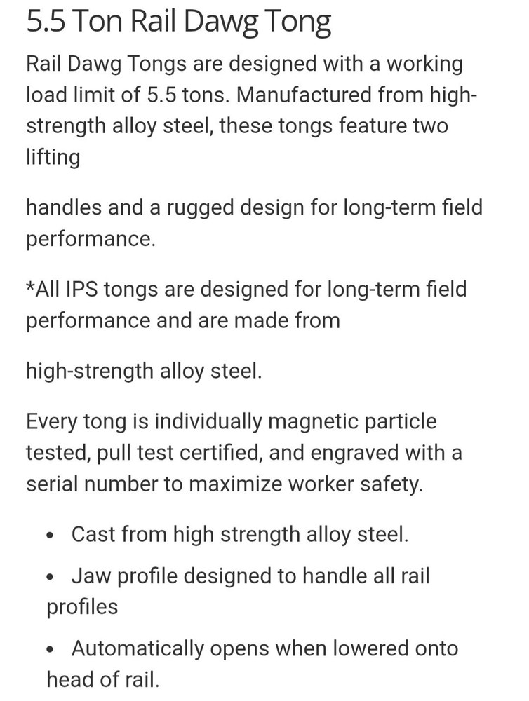 5.5 Ton Rail Dawg Tong, Lifting Clamp