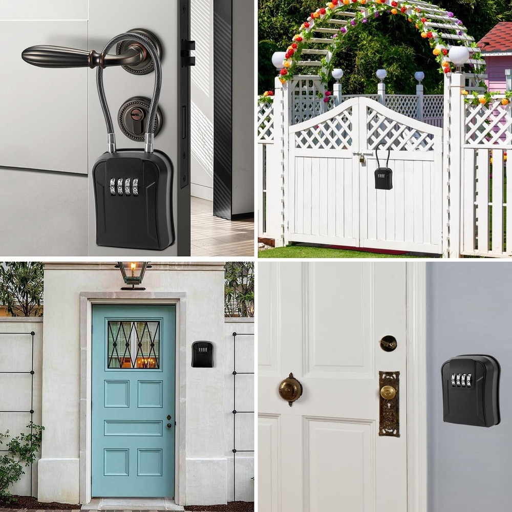 Key Lock Box,Portable Waterproof Lockbox with Removable Shackl, Wall-Mounted ...