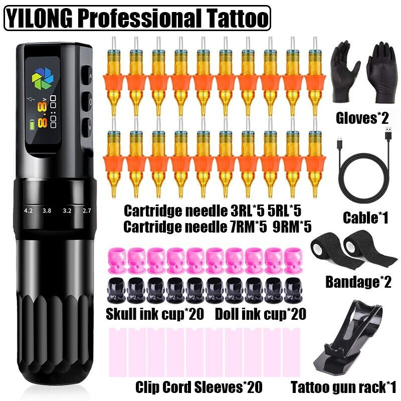 Professional Coreless Motor Wireless Tattoo Gun Machine Makeup Pen Kit 2000mAh