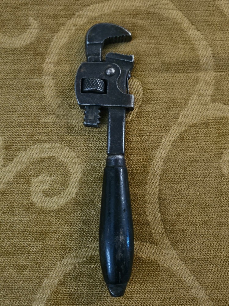 Vintage Adjustable Pipe Monkey Wrench Wood Handle