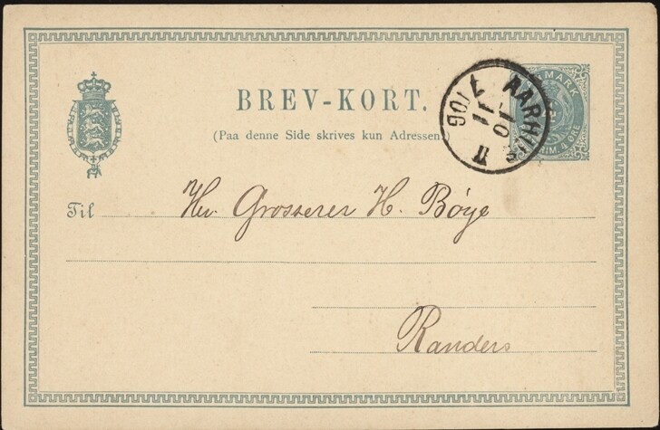 DENMARK, 1885. Post Card H&G 10a, Aarhus - Randers