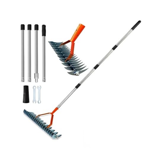 66.9-Inch Manual Lawn Thatch Rake, Adjustable Length Handle Dethatcher Rake,