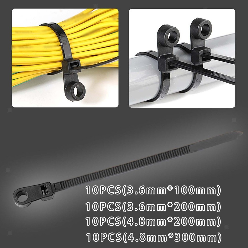 10Pcs Nylon Cable Zip Wire Ties with Fixed Holes Multipurpose Bundle Strap for