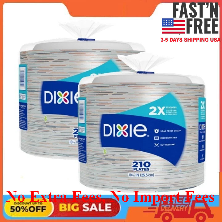 2 Pack Dixie Disposable Paper Plates, 10", 2X Stronger*, Multi-Color, 210 Count
