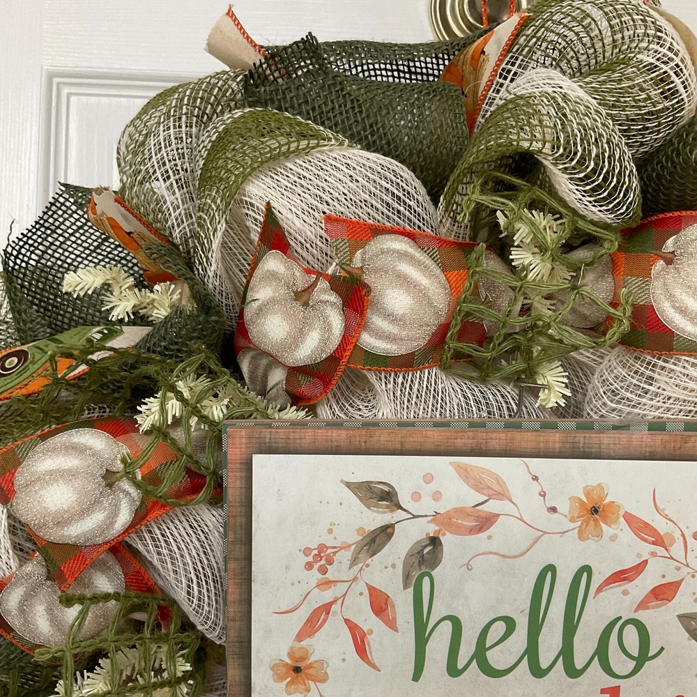 Hello Pumpkin Harvest Wreath Handmade Deco Mesh