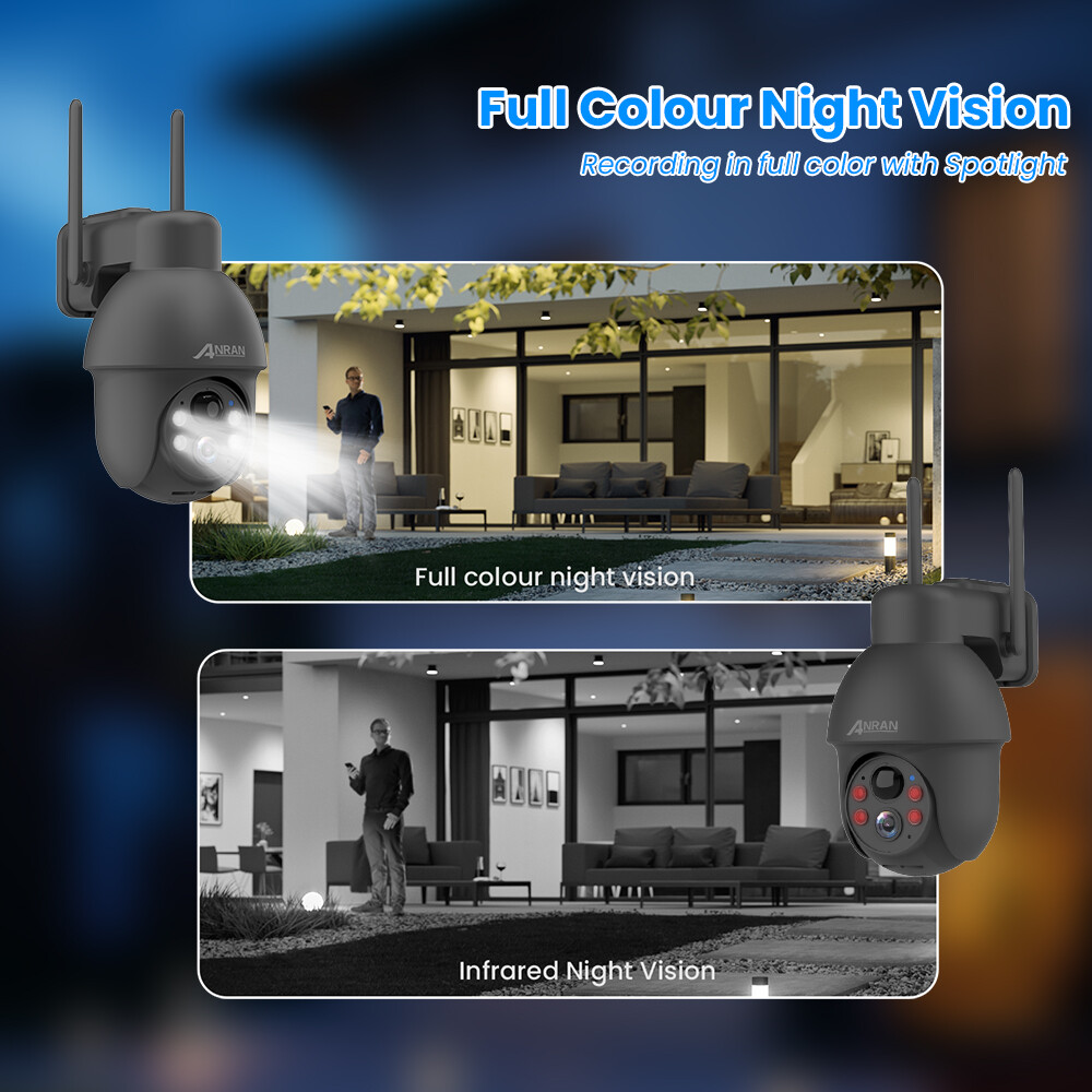 ANRAN 5MP Wifi Solar Security Camera Rechargeable Wireless Audio 360° PTZ 2Pack
