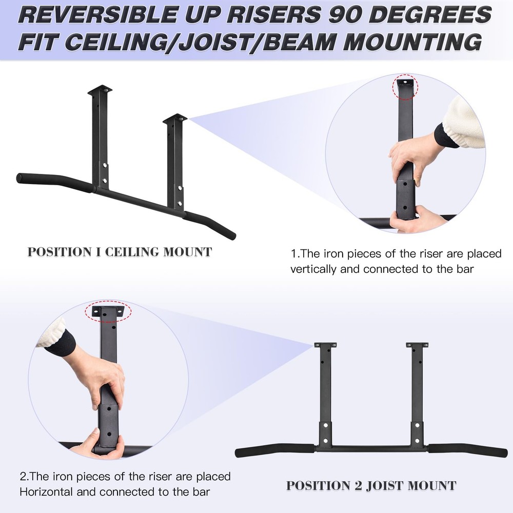 ATENTO Multifunctional Pull Up Bar for Ceiling Mount or Beam Mount, Black