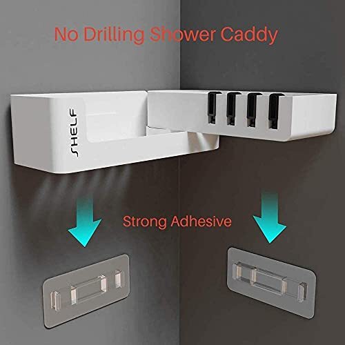 Adhesive Shower Caddy with Hooks Expandable Bathroom Storage Shelf