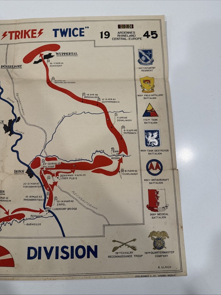 WWII 78th Infantry Division Map, “Lightning Strikes Twice”