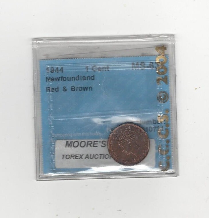 1944c  CCCS Graded Newfoundland Small ¢1 Cent, **MS-63**
