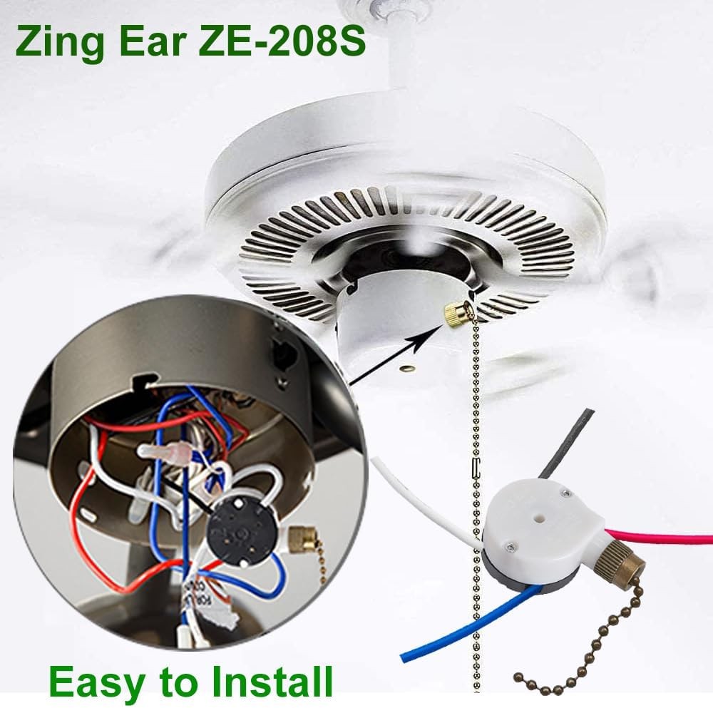 Ceiling Fan Switch Zing Ear ZE-208s E89885 3 Speed 4 Wire (Bronze)