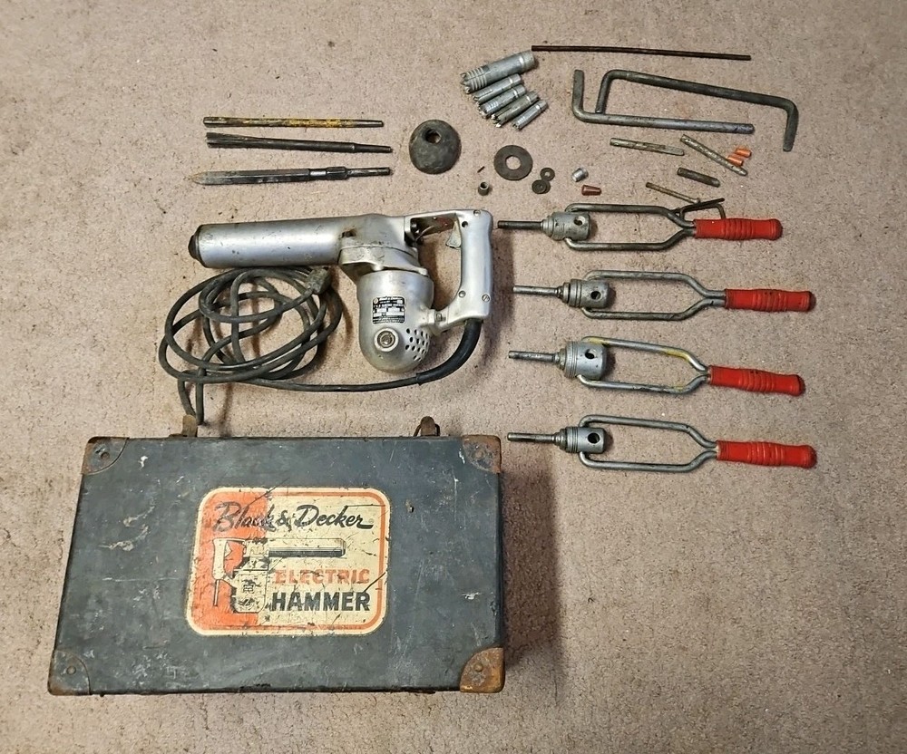 Vintage Black & Decker Electric Hammer Type D Bits Original Case Phillips Drill