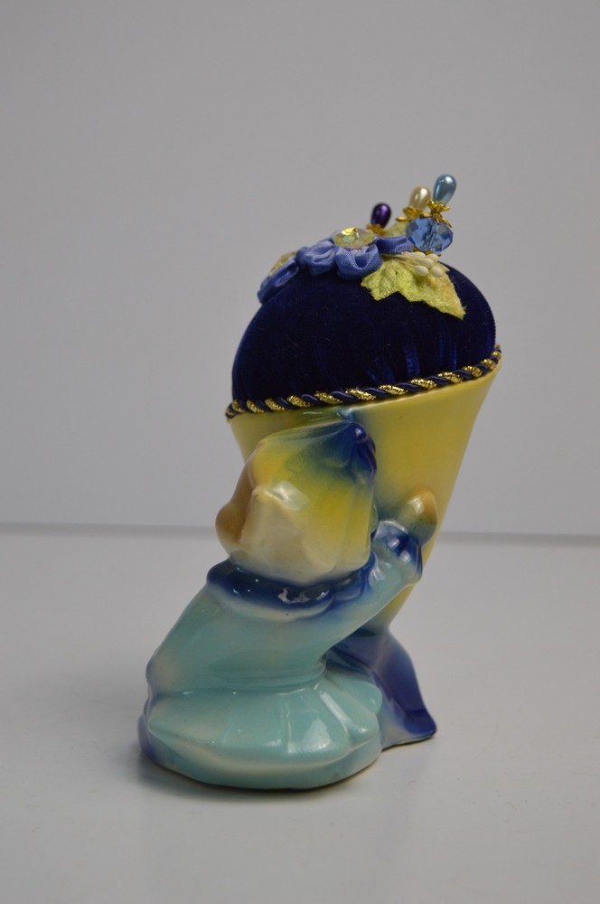 Vintage MCM Elf Pixie Kitschy Sewing Pincushion Repurposed Planter Craft