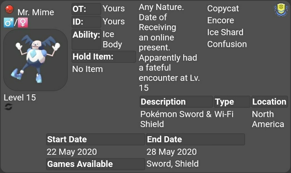 Event Mr. Mime For Pokémon Sword & Shield