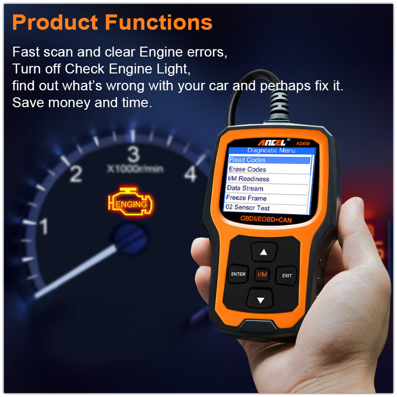 Car OBD Code Reader Clear Code OBD2 Scanner Check Engine Light Tool ANCEL AD410
