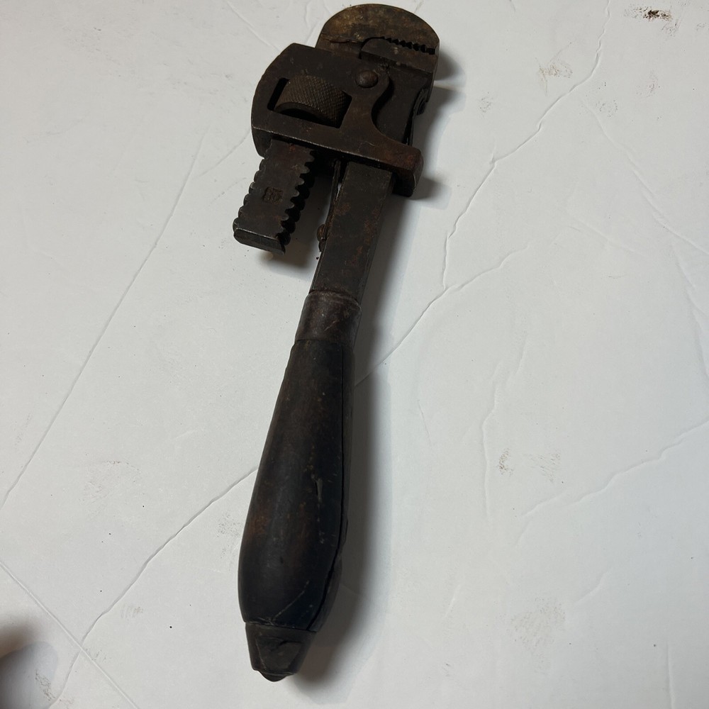 Vintage 10" Pipe Wrench with Wooden Handle