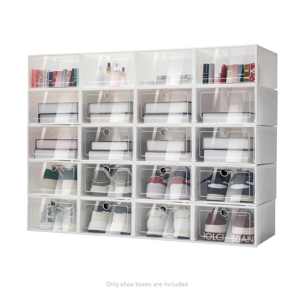 20Pcs Home Stackable Clear Plastic Transparent Shoe Box Storage Organizer